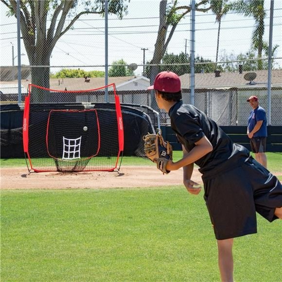 7 ft x 7 ft Baseball & Softball Practice Hitting & Pitching Net with Bow Frame - Picture 6 of 6